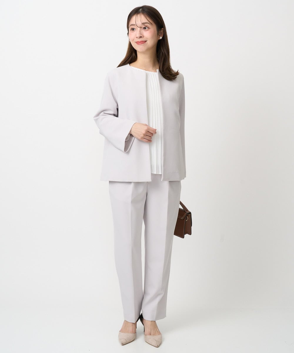 F1DFD11230 MK MICHEL KLEIN(小さいサイズ)(メゾン ドゥ サンク) 【小さいサイズ】ダブルクロス テントラインノーカラージャケット/セットアップ対応/防シワ/ストレッチ/洗える ネイビー