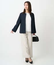 F1DFD11230 MK MICHEL KLEIN(小さいサイズ)(メゾン ドゥ サンク) 【小さいサイズ】ダブルクロス テントラインノーカラージャケット/セットアップ対応/防シワ/ストレッチ/洗える ネイビー