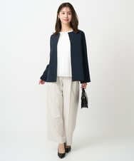 F1DFD11230 MK MICHEL KLEIN(小さいサイズ)(メゾン ドゥ サンク) 【小さいサイズ】ダブルクロス テントラインノーカラージャケット/セットアップ対応/防シワ/ストレッチ/洗える ネイビー