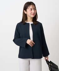 F1DFD11230 MK MICHEL KLEIN(小さいサイズ)(メゾン ドゥ サンク) 【小さいサイズ】ダブルクロス テントラインノーカラージャケット/セットアップ対応/防シワ/ストレッチ/洗える ネイビー