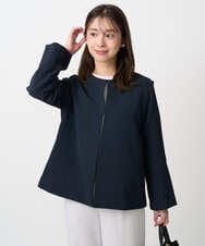 F1DFD11230 MK MICHEL KLEIN(小さいサイズ)(メゾン ドゥ サンク) 【小さいサイズ】ダブルクロス テントラインノーカラージャケット/セットアップ対応/防シワ/ストレッチ/洗える ネイビー