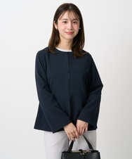 F1DFD11230 MK MICHEL KLEIN(小さいサイズ)(メゾン ドゥ サンク) 【小さいサイズ】ダブルクロス テントラインノーカラージャケット/セットアップ対応/防シワ/ストレッチ/洗える ネイビー