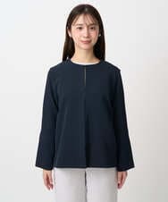 F1DFD11230 MK MICHEL KLEIN(小さいサイズ)(メゾン ドゥ サンク) 【小さいサイズ】ダブルクロス テントラインノーカラージャケット/セットアップ対応/防シワ/ストレッチ/洗える ネイビー