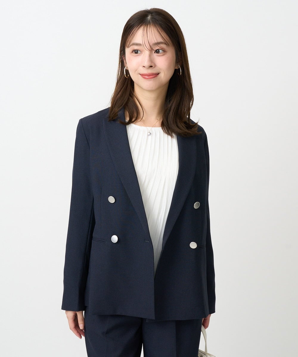 F1DFD15230 MK MICHEL KLEIN(小さいサイズ)(メゾン ドゥ サンク) 【小さいサイズ】ダブルブレストジャケット/洗える ネイビー