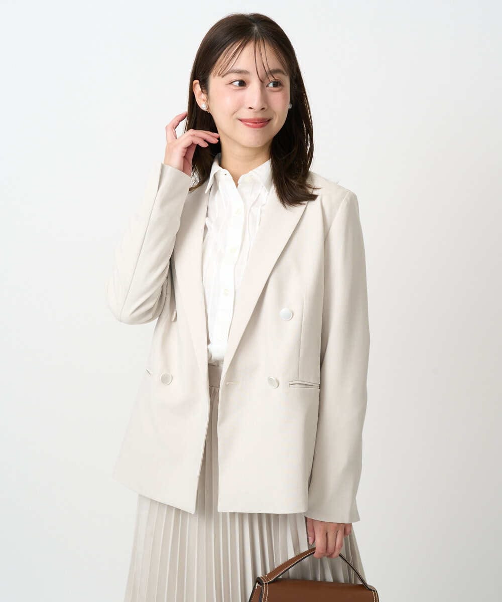 F1DFD15230 MK MICHEL KLEIN(小さいサイズ)(メゾン ドゥ サンク) 【小さいサイズ】ダブルブレストジャケット/洗える ベージュ