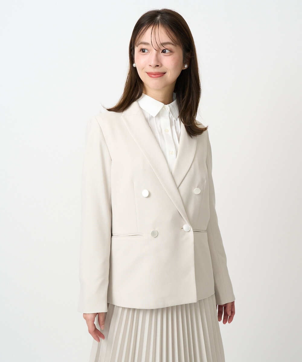 F1DFD15230 MK MICHEL KLEIN(小さいサイズ)(メゾン ドゥ サンク) 【小さいサイズ】ダブルブレストジャケット/洗える ベージュ