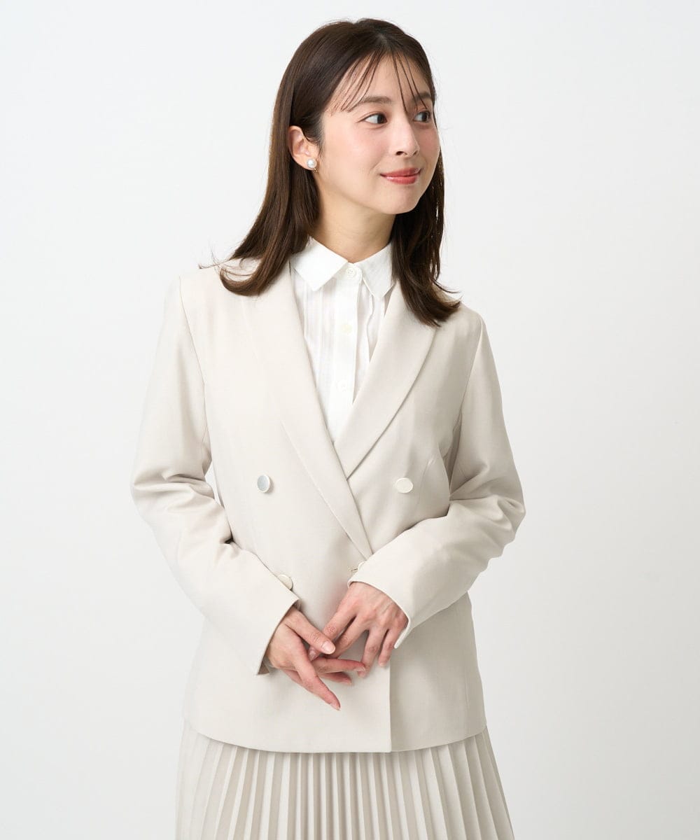 F1DFD15230 MK MICHEL KLEIN(小さいサイズ)(メゾン ドゥ サンク) 【小さいサイズ】ダブルブレストジャケット/洗える ベージュ