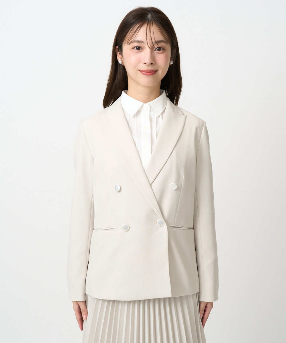 F1DFD15230 MK MICHEL KLEIN(小さいサイズ)(メゾン ドゥ サンク) 【小さいサイズ】ダブルブレストジャケット/洗える ベージュ