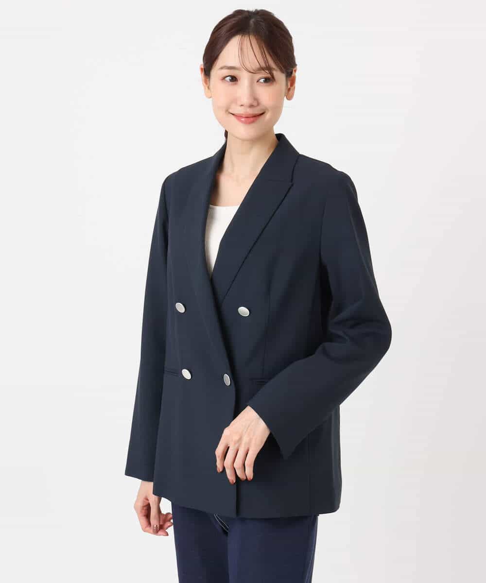 F1DFD15230 MK MICHEL KLEIN(小さいサイズ)(メゾン ドゥ サンク) 【小さいサイズ】ダブルブレストジャケット/洗える ネイビー