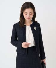 F1DFD65330 MK MICHEL KLEIN(小さいサイズ)(メゾン ドゥ サンク) 【小さいサイズ】ノーカラーファンシーツイードジャケット/セットアップ対応/洗える ネイビー