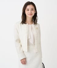 F1DFD65330 MK MICHEL KLEIN(小さいサイズ)(メゾン ドゥ サンク) 【小さいサイズ】ノーカラーファンシーツイードジャケット/セットアップ対応/洗える アイボリー