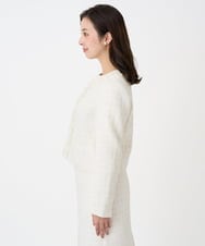 F1DFD65330 MK MICHEL KLEIN(小さいサイズ)(メゾン ドゥ サンク) 【小さいサイズ】ノーカラーファンシーツイードジャケット/セットアップ対応/洗える アイボリー