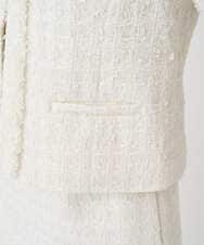 F1DFD65330 MK MICHEL KLEIN(小さいサイズ)(メゾン ドゥ サンク) 【小さいサイズ】ノーカラーファンシーツイードジャケット/セットアップ対応/洗える アイボリー