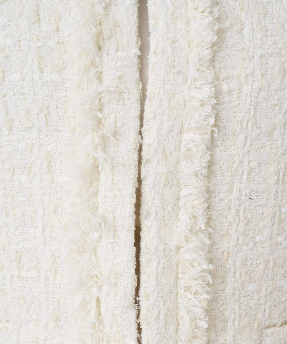 F1DFD65330 MK MICHEL KLEIN(小さいサイズ)(メゾン ドゥ サンク) 【小さいサイズ】ノーカラーファンシーツイードジャケット/セットアップ対応/洗える アイボリー