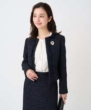 F1DFD65330 MK MICHEL KLEIN(小さいサイズ)(メゾン ドゥ サンク) 【小さいサイズ】ノーカラーファンシーツイードジャケット/セットアップ対応/洗える アイボリー