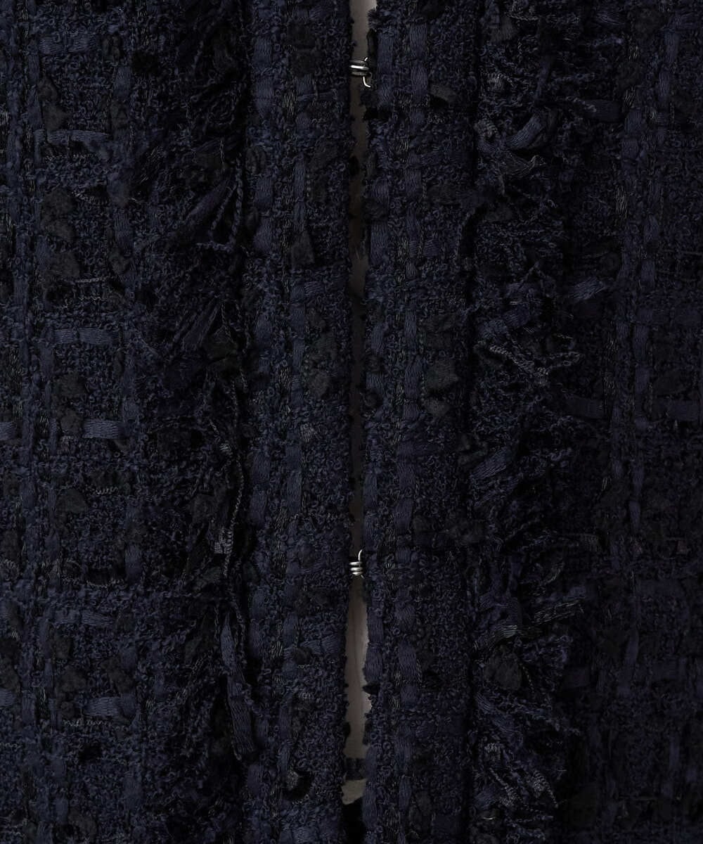 F1DFD65330 MK MICHEL KLEIN(小さいサイズ)(メゾン ドゥ サンク) 【小さいサイズ】ノーカラーファンシーツイードジャケット/セットアップ対応/洗える アイボリー