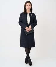 F1DFD65330 MK MICHEL KLEIN(小さいサイズ)(メゾン ドゥ サンク) 【小さいサイズ】ノーカラーファンシーツイードジャケット/セットアップ対応/洗える アイボリー