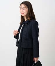 F1DFD65330 MK MICHEL KLEIN(小さいサイズ)(メゾン ドゥ サンク) 【小さいサイズ】ノーカラーファンシーツイードジャケット/セットアップ対応/洗える アイボリー