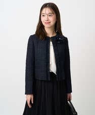 F1DFD65330 MK MICHEL KLEIN(小さいサイズ)(メゾン ドゥ サンク) 【小さいサイズ】ノーカラーファンシーツイードジャケット/セットアップ対応/洗える アイボリー