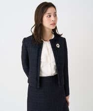 F1DFD65330 MK MICHEL KLEIN(小さいサイズ)(メゾン ドゥ サンク) 【小さいサイズ】ノーカラーファンシーツイードジャケット/セットアップ対応/洗える アイボリー