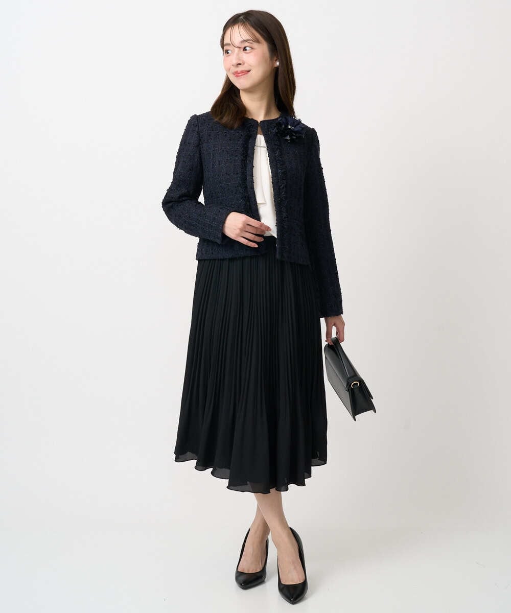 F1DFD65330 MK MICHEL KLEIN(小さいサイズ)(メゾン ドゥ サンク) 【小さいサイズ】ノーカラーファンシーツイードジャケット/セットアップ対応/洗える アイボリー