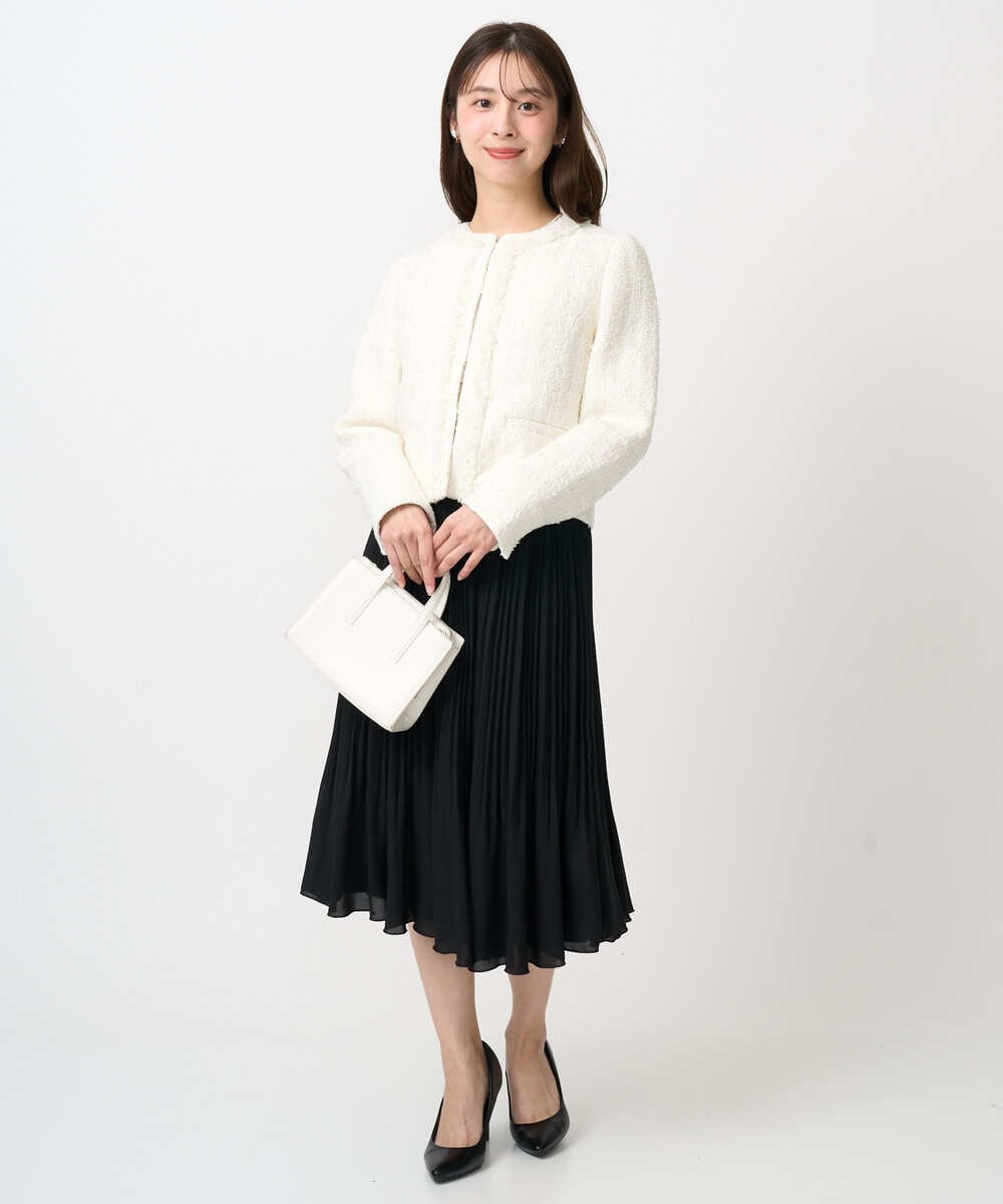 F1DFD65330 MK MICHEL KLEIN(小さいサイズ)(メゾン ドゥ サンク) 【小さいサイズ】ノーカラーファンシーツイードジャケット/セットアップ対応/洗える アイボリー