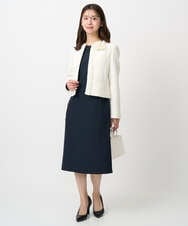 F1DFD65330 MK MICHEL KLEIN(小さいサイズ)(メゾン ドゥ サンク) 【小さいサイズ】ノーカラーファンシーツイードジャケット/セットアップ対応/洗える アイボリー