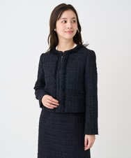 F1DFD65330 MK MICHEL KLEIN(小さいサイズ)(メゾン ドゥ サンク) 【小さいサイズ】ノーカラーファンシーツイードジャケット/セットアップ対応/洗える アイボリー