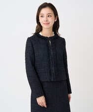 F1DFD65330 MK MICHEL KLEIN(小さいサイズ)(メゾン ドゥ サンク) 【小さいサイズ】ノーカラーファンシーツイードジャケット/セットアップ対応/洗える アイボリー