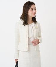 F1DFD65330 MK MICHEL KLEIN(小さいサイズ)(メゾン ドゥ サンク) 【小さいサイズ】ノーカラーファンシーツイードジャケット/セットアップ対応/洗える アイボリー