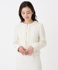 F1DFD65330 MK MICHEL KLEIN(小さいサイズ)(メゾン ドゥ サンク) 【小さいサイズ】ノーカラーファンシーツイードジャケット/セットアップ対応/洗える アイボリー