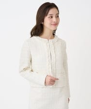 F1DFD65330 MK MICHEL KLEIN(小さいサイズ)(メゾン ドゥ サンク) 【小さいサイズ】ノーカラーファンシーツイードジャケット/セットアップ対応/洗える アイボリー