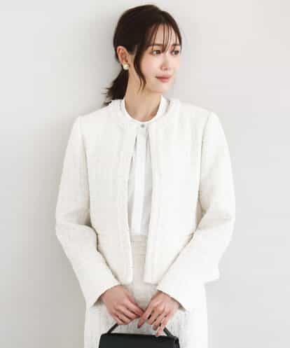 F1DFD65330 MK MICHEL KLEIN(小さいサイズ) 【小さいサイズ】ノーカラーファンシーツイードジャケット/セットアップ対応/洗える