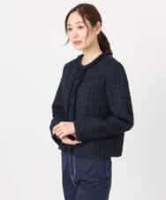 F1DFD65330 MK MICHEL KLEIN(小さいサイズ)(メゾン ドゥ サンク) 【小さいサイズ】ノーカラーファンシーツイードジャケット/セットアップ対応/洗える アイボリー