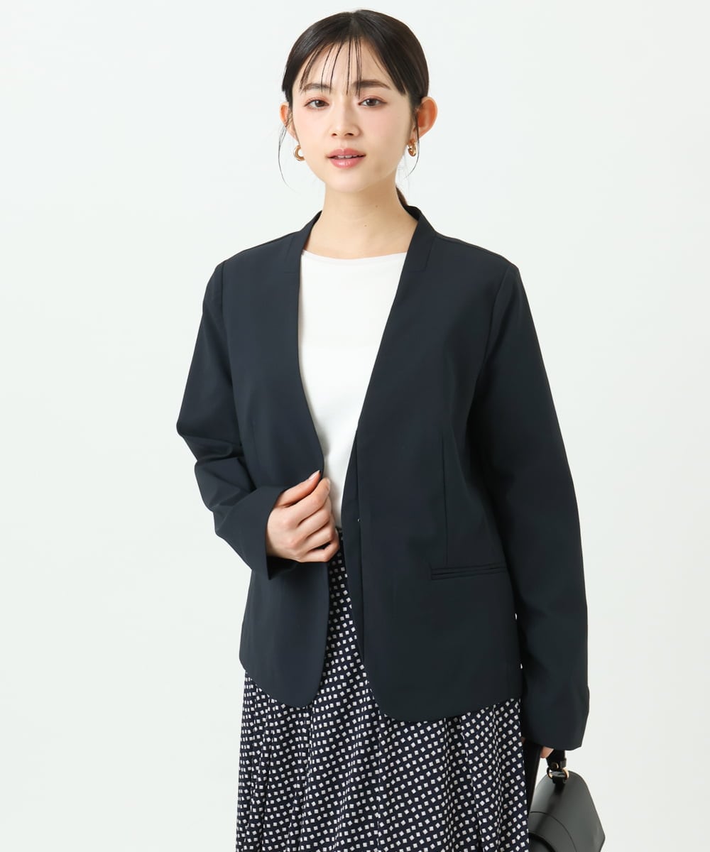 F1DGD33230 MK MICHEL KLEIN(小さいサイズ)(メゾン ドゥ サンク) 【小さいサイズ】ドライタッチストレッチ カラーレスジャケット/イージーケア/洗濯機で洗える ネイビー
