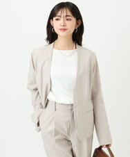 F1DGD33230 MK MICHEL KLEIN(小さいサイズ)(メゾン ドゥ サンク) 【小さいサイズ】ドライタッチストレッチ カラーレスジャケット/イージーケア/洗濯機で洗える グレージュ