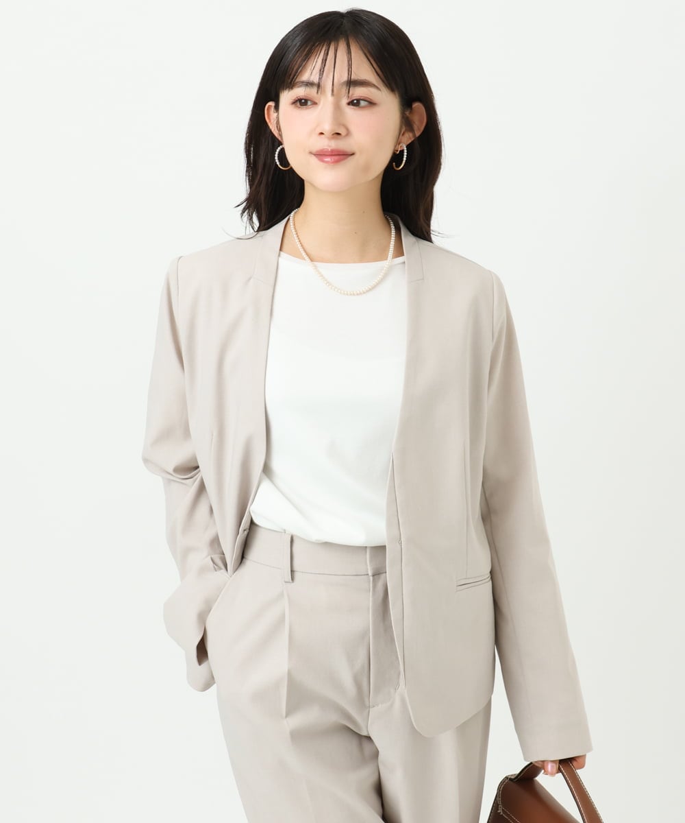 F1DGD33230 MK MICHEL KLEIN(小さいサイズ)(メゾン ドゥ サンク) 【小さいサイズ】ドライタッチストレッチ カラーレスジャケット/イージーケア/洗濯機で洗える グレージュ