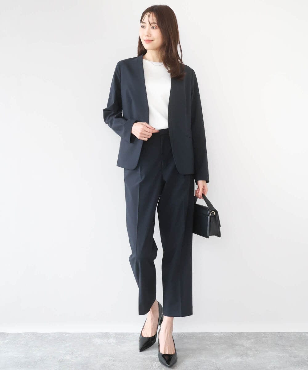 F1DGD33230 MK MICHEL KLEIN(小さいサイズ)(メゾン ドゥ サンク) 【小さいサイズ】ドライタッチストレッチ カラーレスジャケット/イージーケア/洗濯機で洗える グレージュ