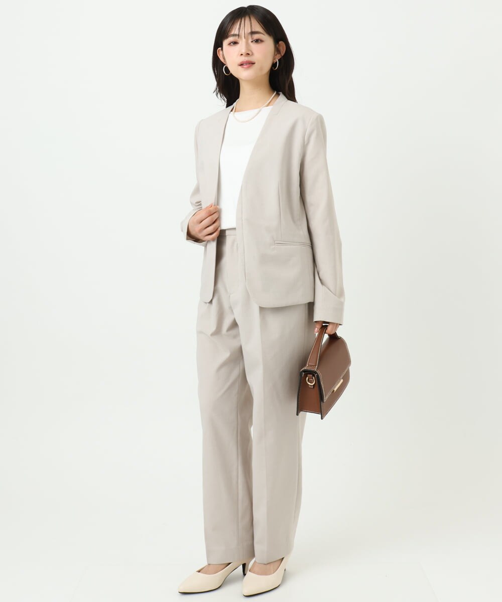 F1DGD33230 MK MICHEL KLEIN(小さいサイズ)(メゾン ドゥ サンク) 【小さいサイズ】ドライタッチストレッチ カラーレスジャケット/イージーケア/洗濯機で洗える グレージュ