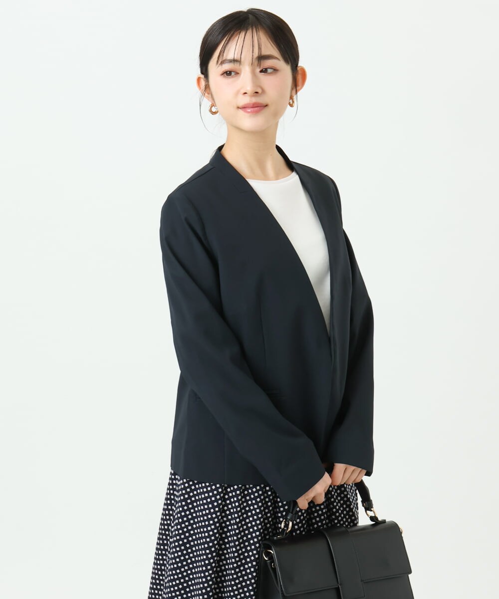 F1DGD33230 MK MICHEL KLEIN(小さいサイズ)(メゾン ドゥ サンク) 【小さいサイズ】ドライタッチストレッチ カラーレスジャケット/イージーケア/洗濯機で洗える グレージュ