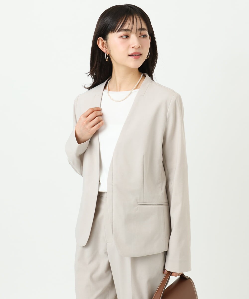 F1DGD33230 MK MICHEL KLEIN(小さいサイズ)(メゾン ドゥ サンク) 【小さいサイズ】ドライタッチストレッチ カラーレスジャケット/イージーケア/洗濯機で洗える グレージュ