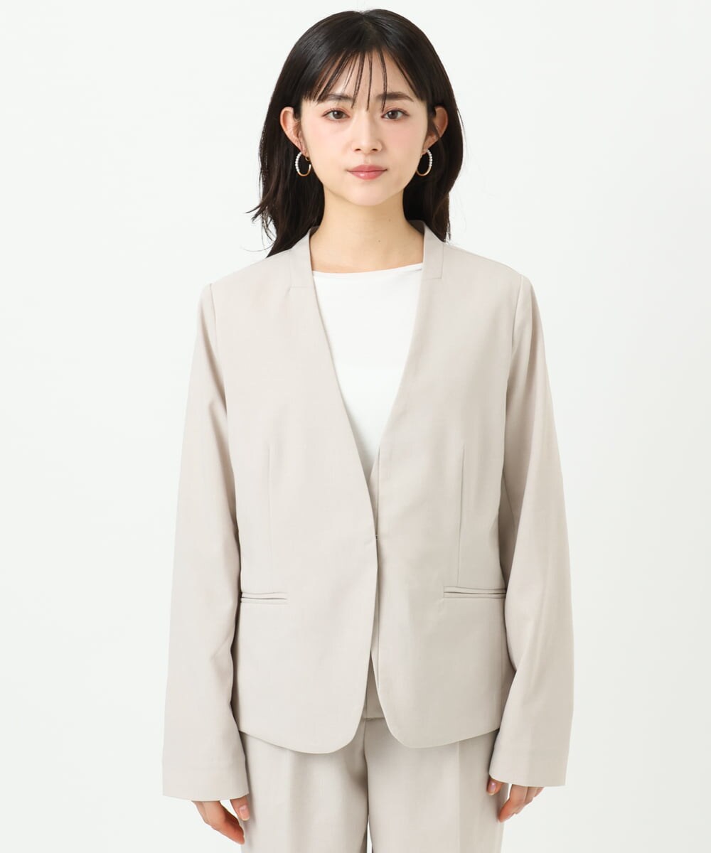 F1DGD33230 MK MICHEL KLEIN(小さいサイズ)(メゾン ドゥ サンク) 【小さいサイズ】ドライタッチストレッチ カラーレスジャケット/イージーケア/洗濯機で洗える グレージュ