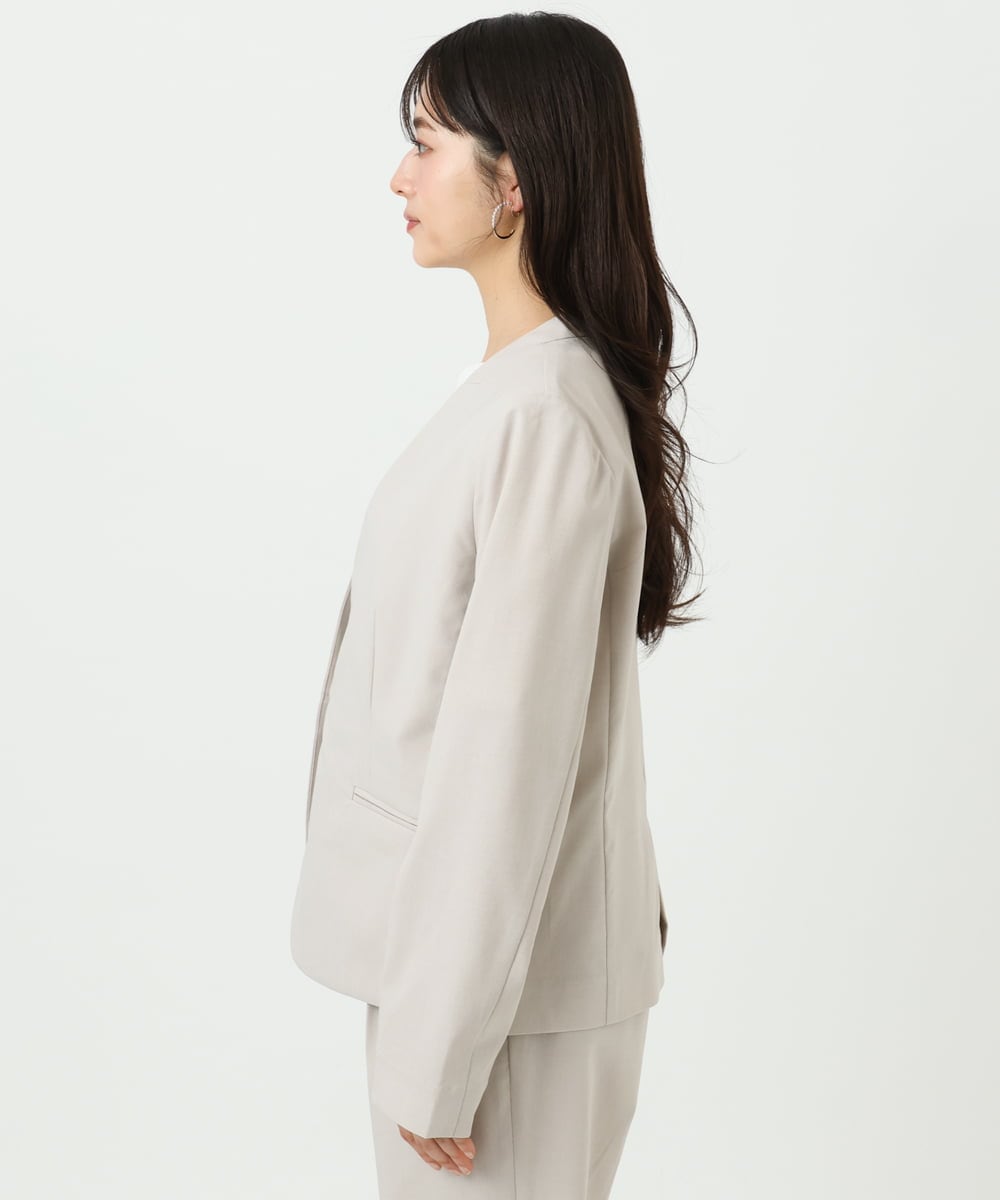 F1DGD33230 MK MICHEL KLEIN(小さいサイズ)(メゾン ドゥ サンク) 【小さいサイズ】ドライタッチストレッチ カラーレスジャケット/イージーケア/洗濯機で洗える グレージュ