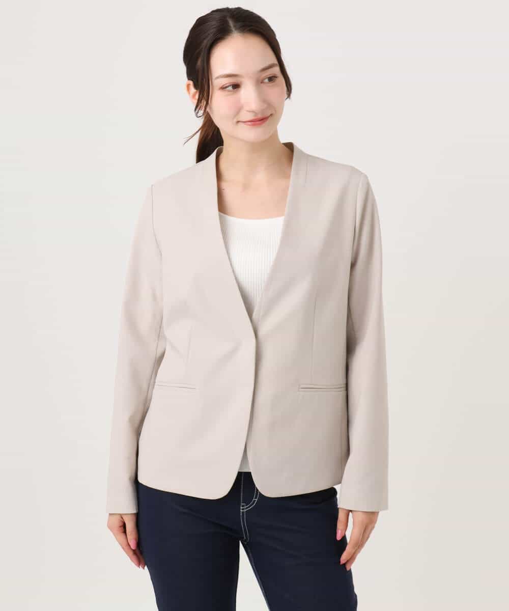 F1DGD33230 MK MICHEL KLEIN(小さいサイズ)(メゾン ドゥ サンク) 【小さいサイズ】ドライタッチストレッチ カラーレスジャケット/イージーケア/洗濯機で洗える グレージュ