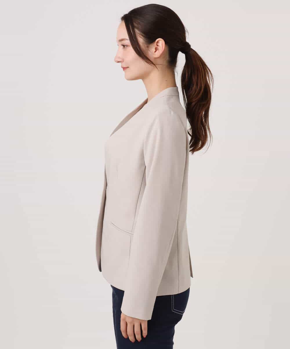 F1DGD33230 MK MICHEL KLEIN(小さいサイズ)(メゾン ドゥ サンク) 【小さいサイズ】ドライタッチストレッチ カラーレスジャケット/イージーケア/洗濯機で洗える グレージュ