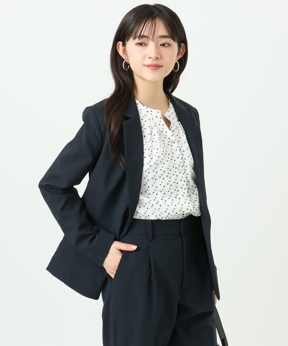 F1DGD34230 MK MICHEL KLEIN(小さいサイズ)(メゾン ドゥ サンク) 【小さいサイズ】ドライタッチストレッチ テーラードジャケット/イージーケア/洗濯機で洗える ネイビー