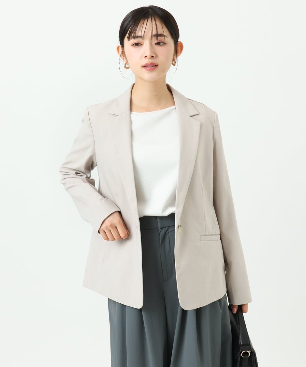 F1DGD34230 MK MICHEL KLEIN(小さいサイズ)(メゾン ドゥ サンク) 【小さいサイズ】ドライタッチストレッチ テーラードジャケット/イージーケア/洗濯機で洗える グレージュ