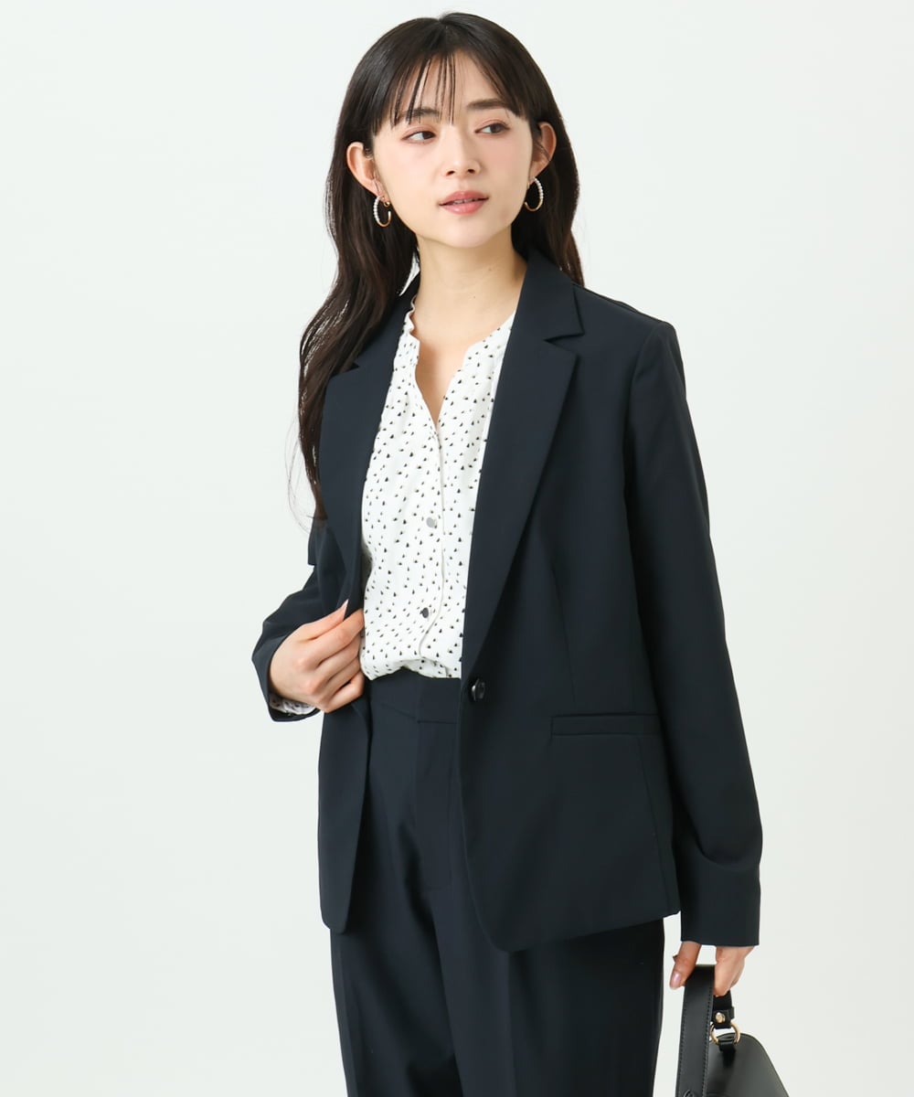 F1DGD34230 MK MICHEL KLEIN(小さいサイズ)(メゾン ドゥ サンク) 【小さいサイズ】ドライタッチストレッチ テーラードジャケット/イージーケア/洗濯機で洗える グレージュ