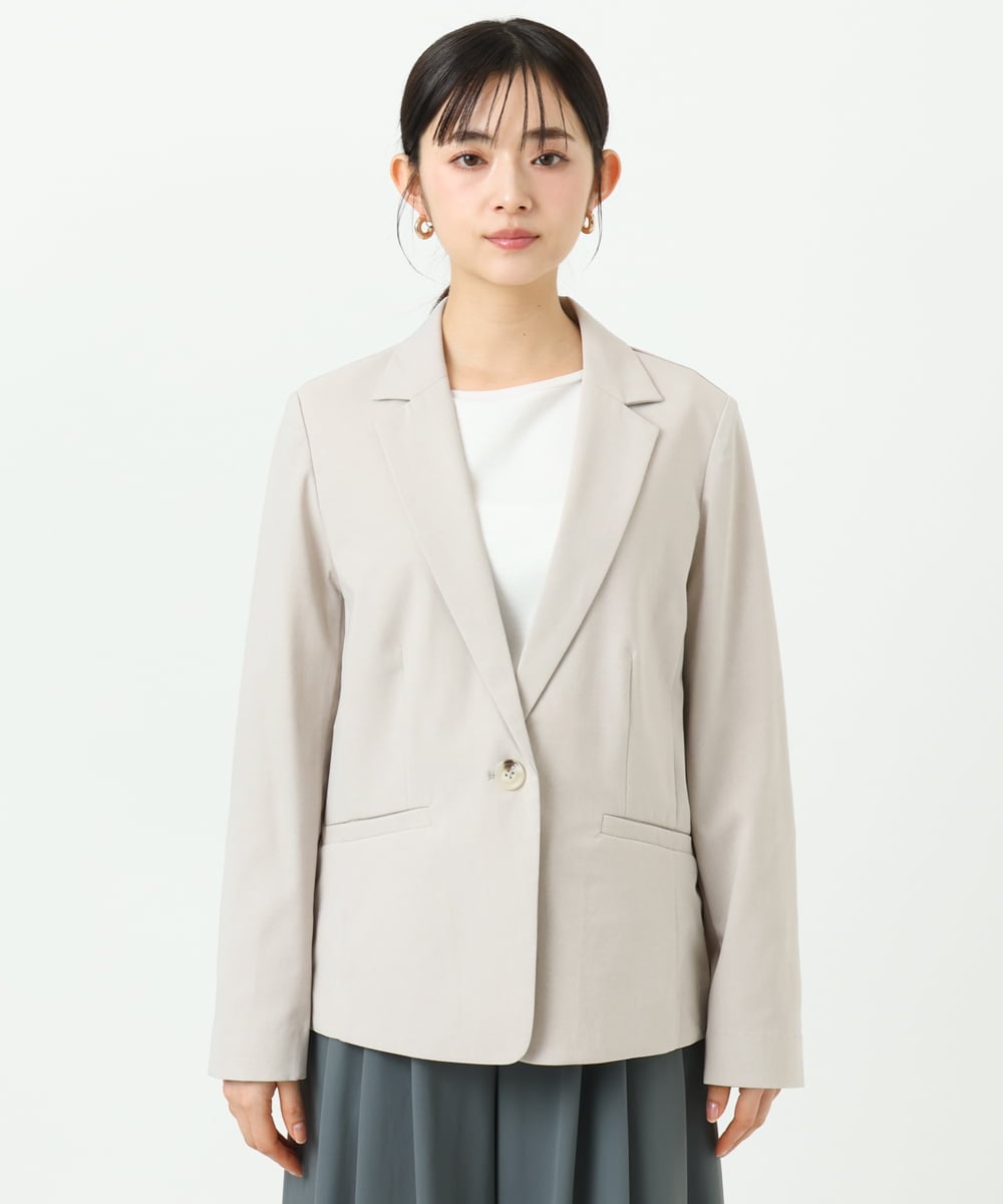 F1DGD34230 MK MICHEL KLEIN(小さいサイズ)(メゾン ドゥ サンク) 【小さいサイズ】ドライタッチストレッチ テーラードジャケット/イージーケア/洗濯機で洗える グレージュ