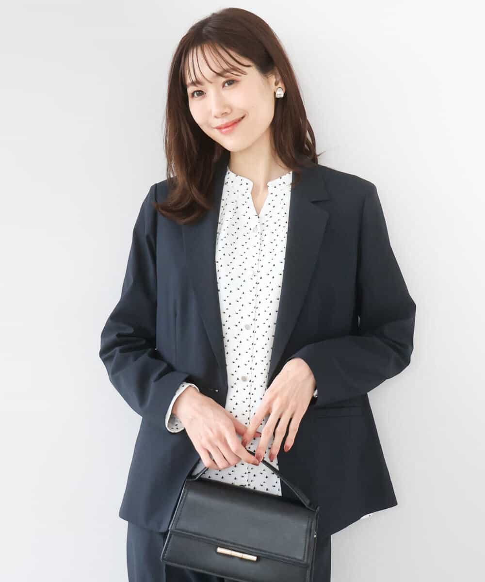 F1DGD34230 MK MICHEL KLEIN(小さいサイズ)(メゾン ドゥ サンク) 【小さいサイズ】ドライタッチストレッチ テーラードジャケット/イージーケア/洗濯機で洗える ネイビー